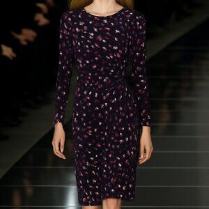 Ann Taylor Elegant Midi Dress with Abstract Print and Draped Design, Size S.